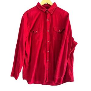 Lands' End Mens XL Red Corduroy Button Up Shirt Long‎ Sleeve Traditional Fit